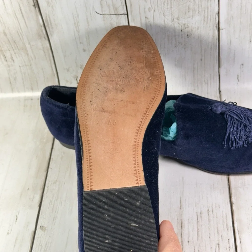 Talbots Womens Blue  Velvet Slip On‎ Smoking Flats Tassels Loafers Shoes sz 8AA
